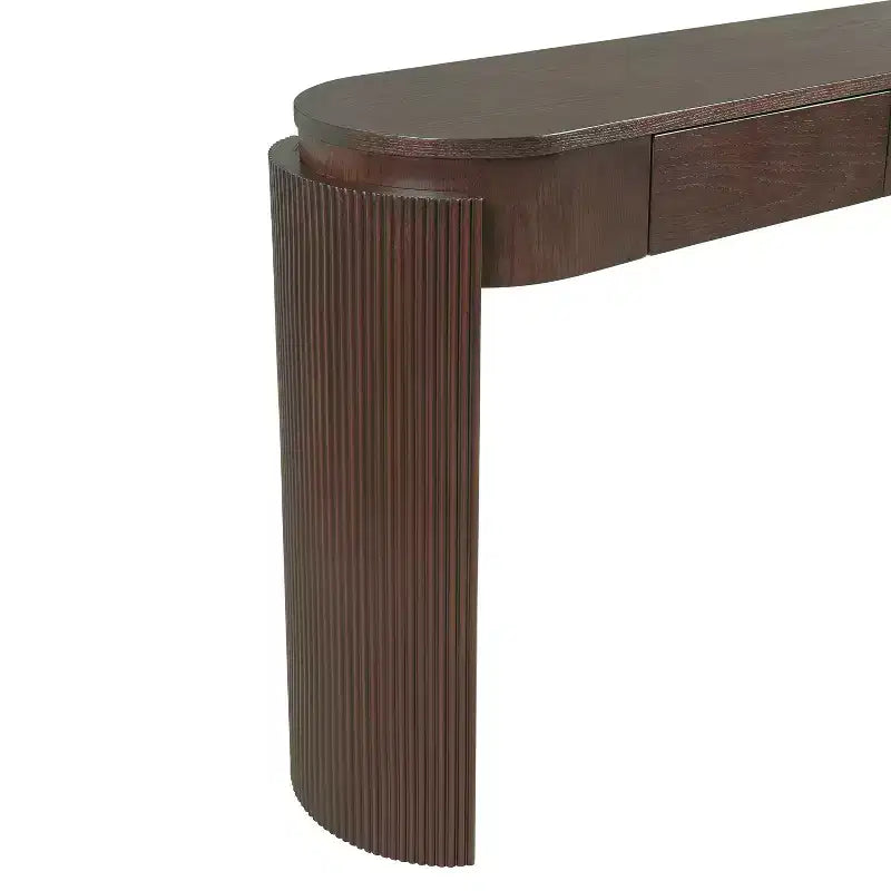 MAYEERTY Table console avec finition grain de bois naturel, motif cannelé, plateau ovale et 2 tiroirs pour entrée et salon, Expresso