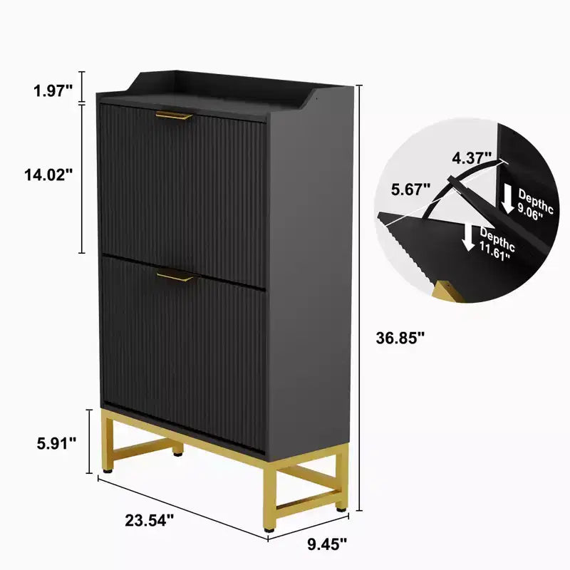 Meuble à chaussures cannelé avec 2 tiroirs basculants - Étagère à chaussures moderne et fine avec pieds en métal, organisateur de rangement caché pour entrée, couloir, chambre, appartement