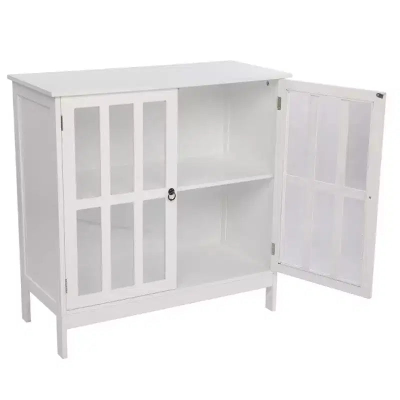 Karl Home Armoire de rangement d'appoint autoportante avec porte transparente pour cuisine ou salle à manger, blanche