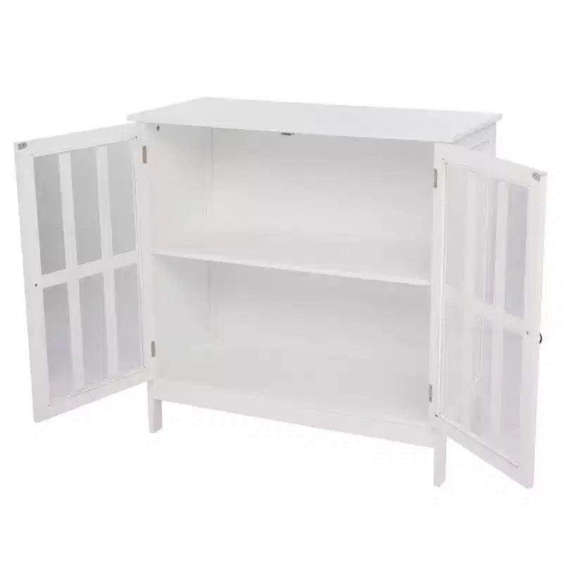 Karl Home Armoire de rangement d'appoint autoportante avec porte transparente pour cuisine ou salle à manger, blanche