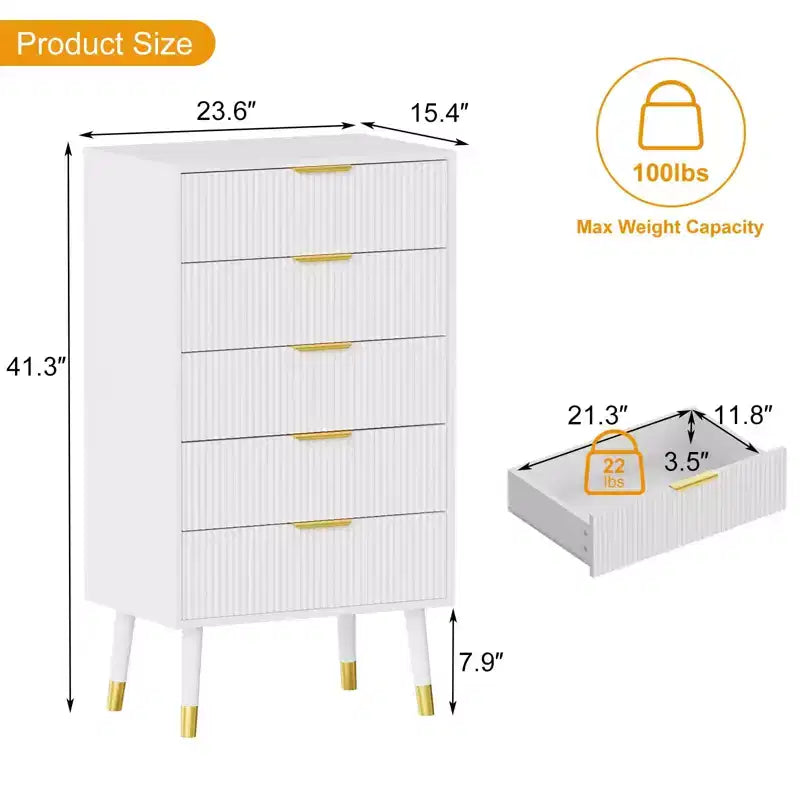 5 Drawer Dresser, Closet Dressers Chest of Drawers, Storage Chest Cabinet Organizer Unit, Clothes Storage Organizer, Small Nightstand