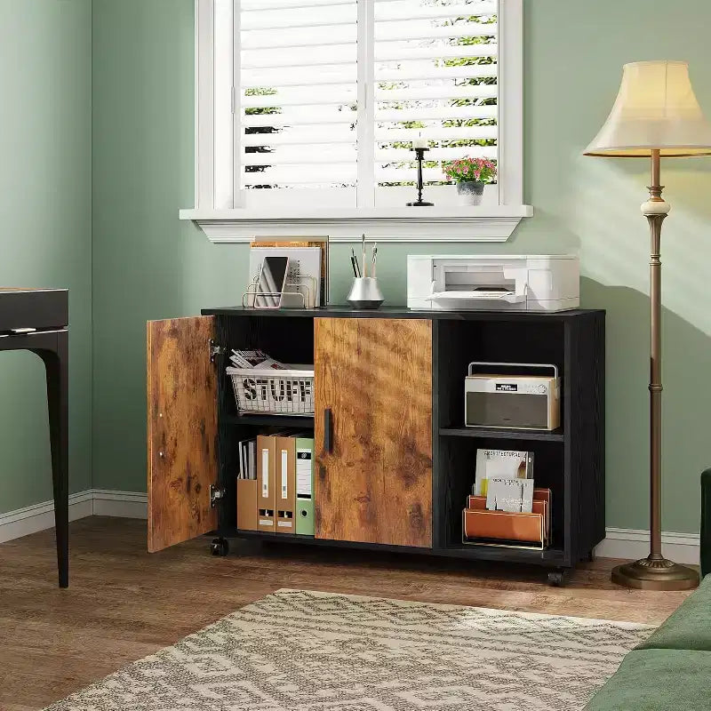 Meuble de rangement de bureau DEXYLLO avec portes et étagères, support d'imprimante latéral pour fournitures et dossiers de bureau, armoire de classement pour bureau à domicile