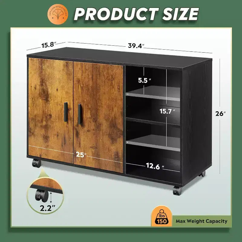 Meuble de rangement de bureau DEXYLLO avec portes et étagères, support d'imprimante latéral pour fournitures et dossiers de bureau, armoire de classement pour bureau à domicile