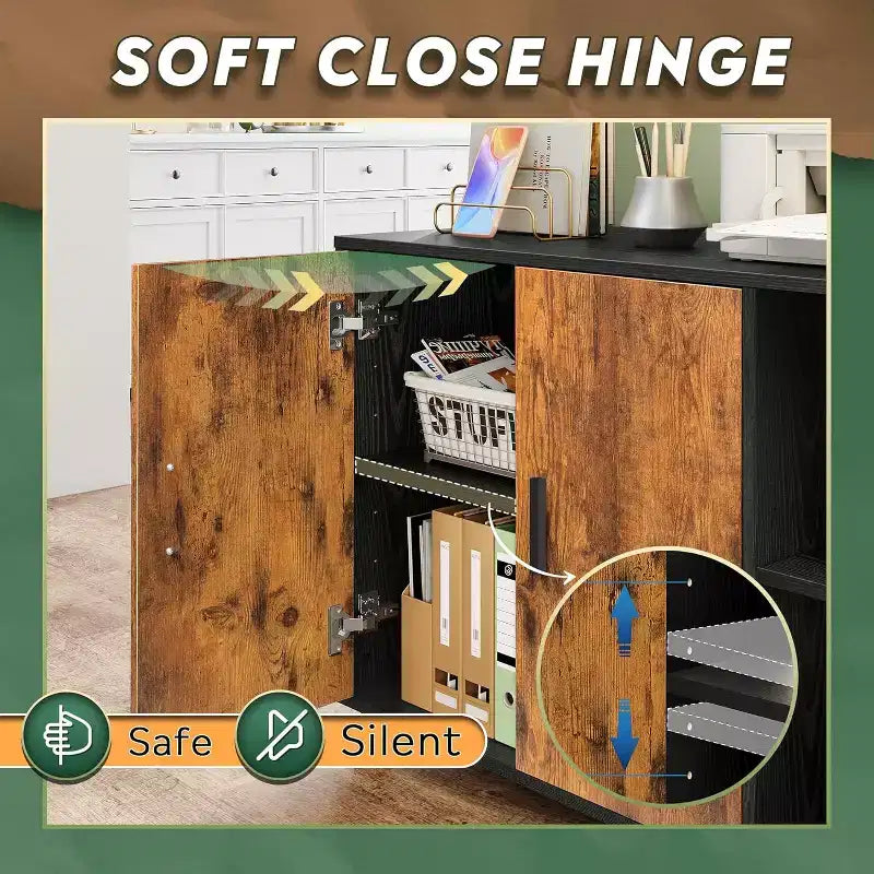 Meuble de rangement de bureau DEXYLLO avec portes et étagères, support d'imprimante latéral pour fournitures et dossiers de bureau, armoire de classement pour bureau à domicile