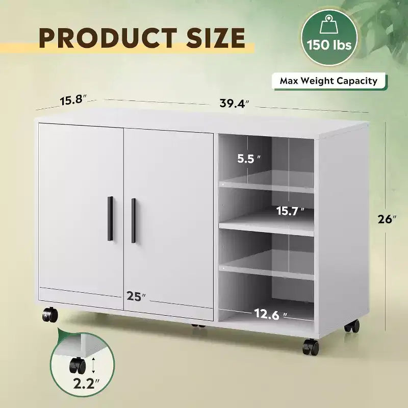Meuble de rangement de bureau DEXYLLO avec portes et étagères, support d'imprimante latéral pour fournitures et dossiers de bureau, armoire de classement pour bureau à domicile