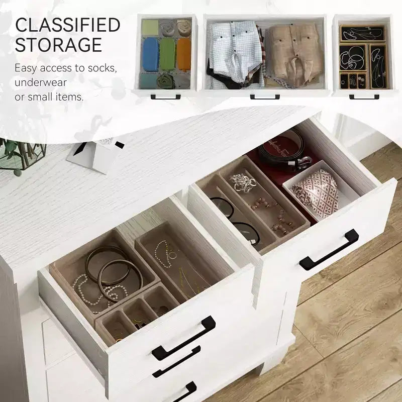 Commode moderne Zstar à 6 tiroirs, 114 cm de haut, en bois gris avec grands tiroirs de rangement pour chambre, dressing et entrée