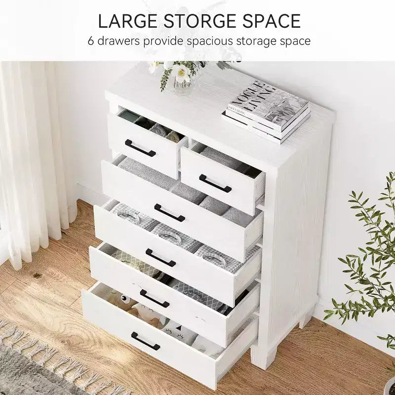 Commode moderne Zstar à 6 tiroirs, 114 cm de haut, en bois gris avec grands tiroirs de rangement pour chambre, dressing et entrée