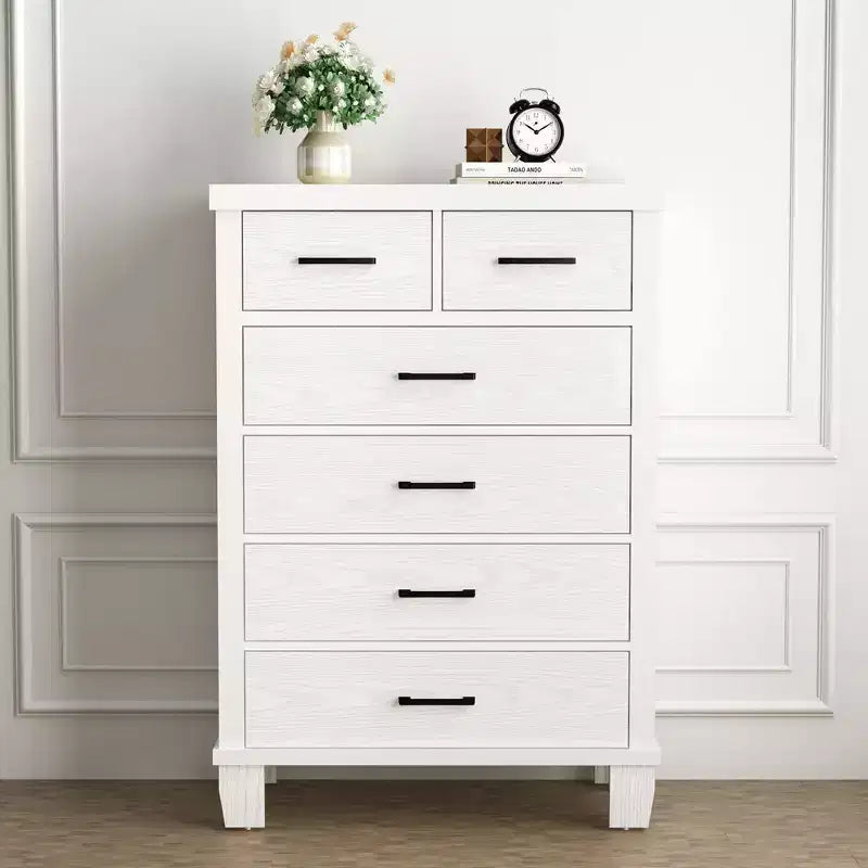 Zstar Modern 6-Drawer Dresser,45 Tall Grey Wooden Chest with Large Storage Drawers for Bedroom, Closet & Entryway
