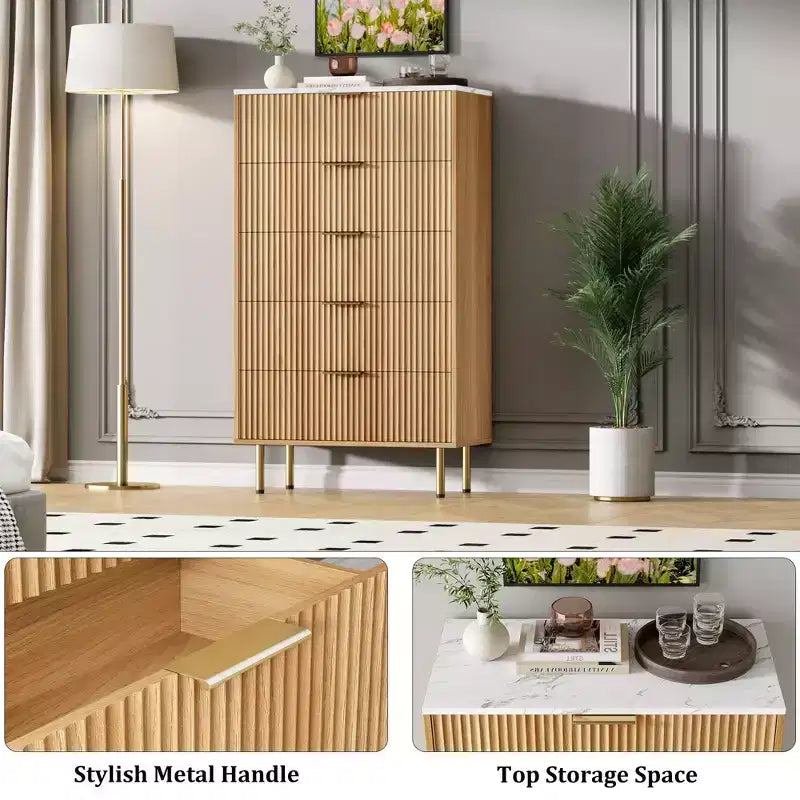 Commode Zstar à 5 tiroirs avec tiroirs larges, pour salon, placard,, entrée