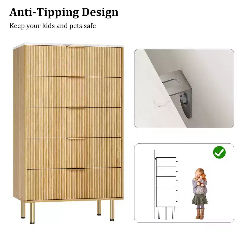 Commode Zstar à 5 tiroirs avec tiroirs larges, pour salon, placard,, entrée