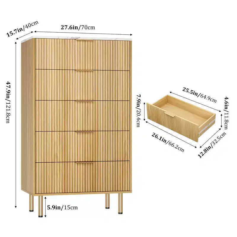 Commode Zstar à 5 tiroirs avec tiroirs larges, pour salon, placard,, entrée