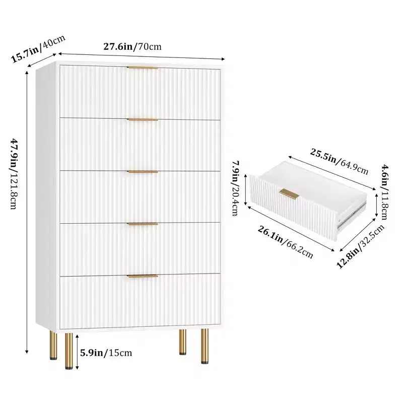 Commode Zstar à 5 tiroirs avec tiroirs larges, pour salon, placard,, entrée