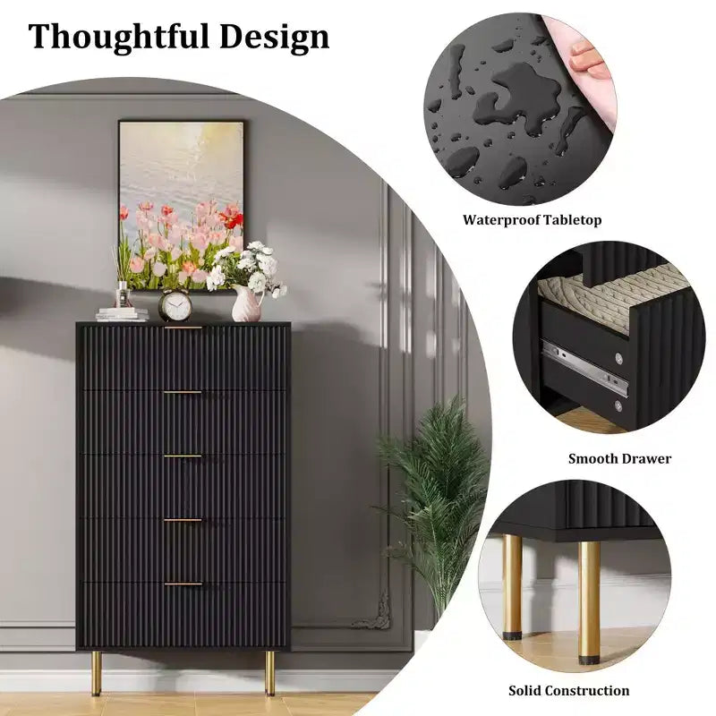 Zstar 5 Drawer Dresser with Wide Drawers, for Living Room, Closet, Hallway,Entryway