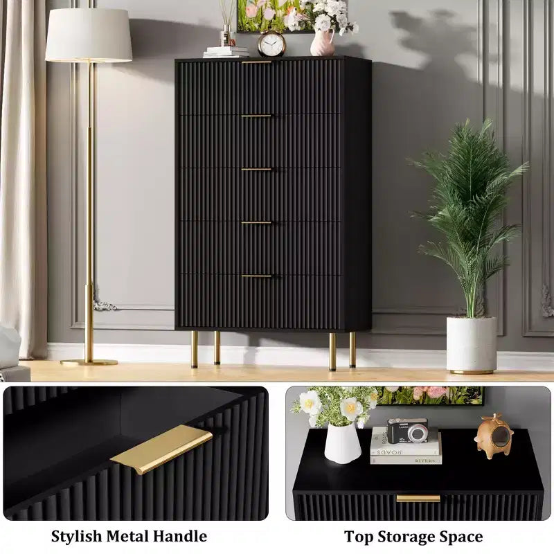 Zstar 5 Drawer Dresser with Wide Drawers, for Living Room, Closet, Hallway,Entryway