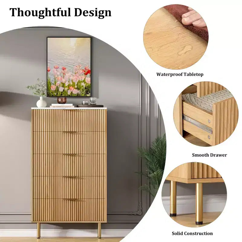 Commode Zstar à 5 tiroirs avec tiroirs larges, pour salon, placard,, entrée