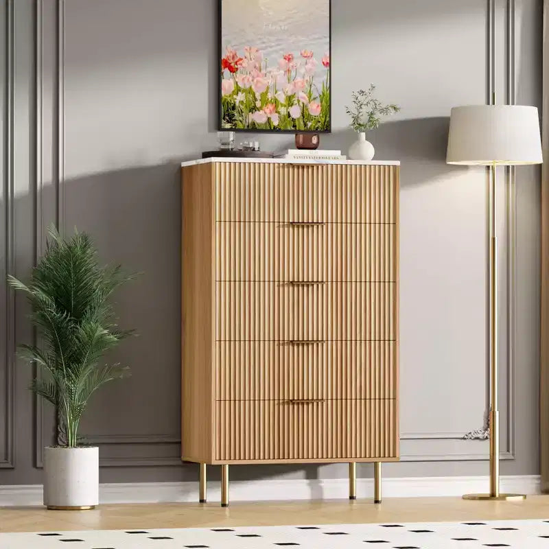 Zstar 5 Drawer Dresser with Wide Drawers, for Living Room, Closet, Hallway,Entryway