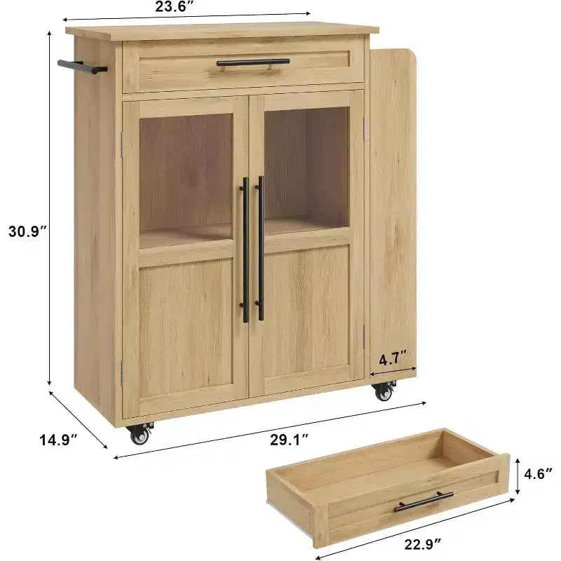 Table îlot de cuisine sur roulettes, îlot de rangement avec porte-épices et tiroir, desserte de cuisine roulante pour la maison, la salle à manger, chêne naturel