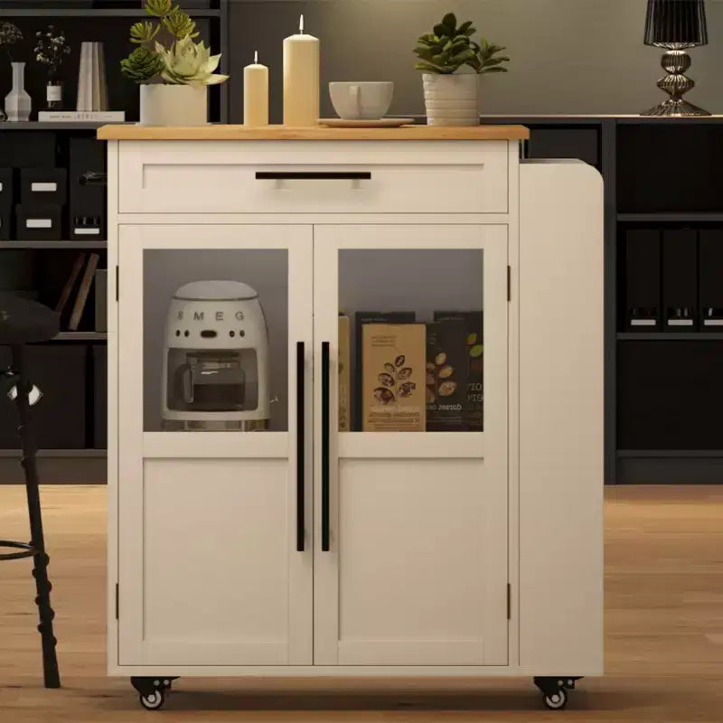 Table îlot de cuisine sur roulettes, îlot de rangement avec porte-épices et tiroir, desserte de cuisine roulante pour la maison, la salle à manger, chêne naturel