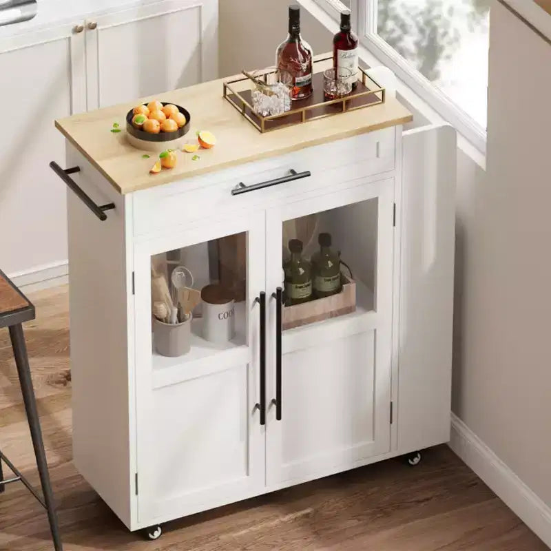 Table îlot de cuisine sur roulettes, îlot de rangement avec porte-épices et tiroir, desserte de cuisine roulante pour la maison, la salle à manger, chêne naturel