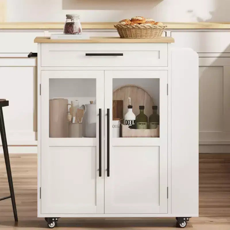 Table îlot de cuisine sur roulettes, îlot de rangement avec porte-épices et tiroir, desserte de cuisine roulante pour la maison, la salle à manger, chêne naturel