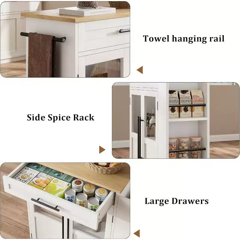 Table îlot de cuisine sur roulettes, îlot de rangement avec porte-épices et tiroir, desserte de cuisine roulante pour la maison, la salle à manger, chêne naturel