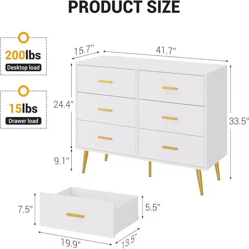 Zstar Coiffeuse de chambre en bois, commode avec poignées métalliques