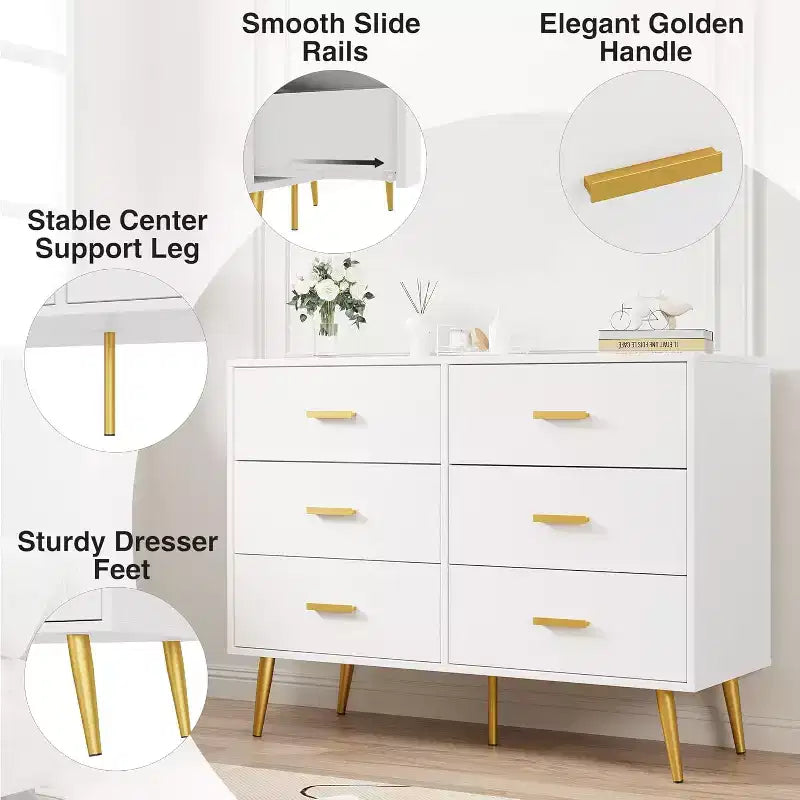Zstar Coiffeuse de chambre en bois, commode avec poignées métalliques