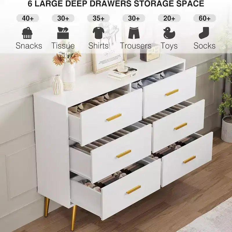Zstar Coiffeuse de chambre en bois, commode avec poignées métalliques