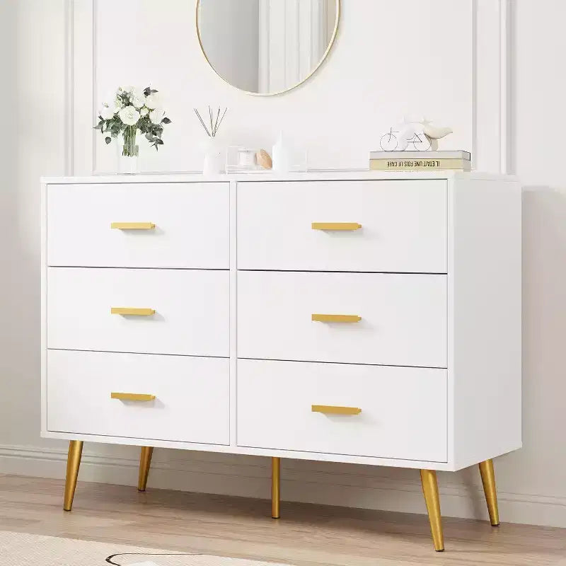 Zstar Coiffeuse de chambre en bois, commode avec poignées métalliques