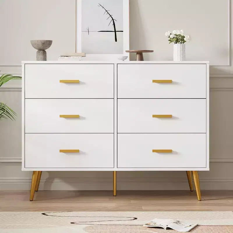 Zstar Coiffeuse de chambre en bois, commode avec poignées métalliques