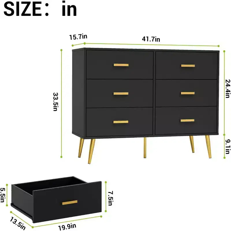 Zstar Coiffeuse de chambre en bois, commode avec poignées métalliques