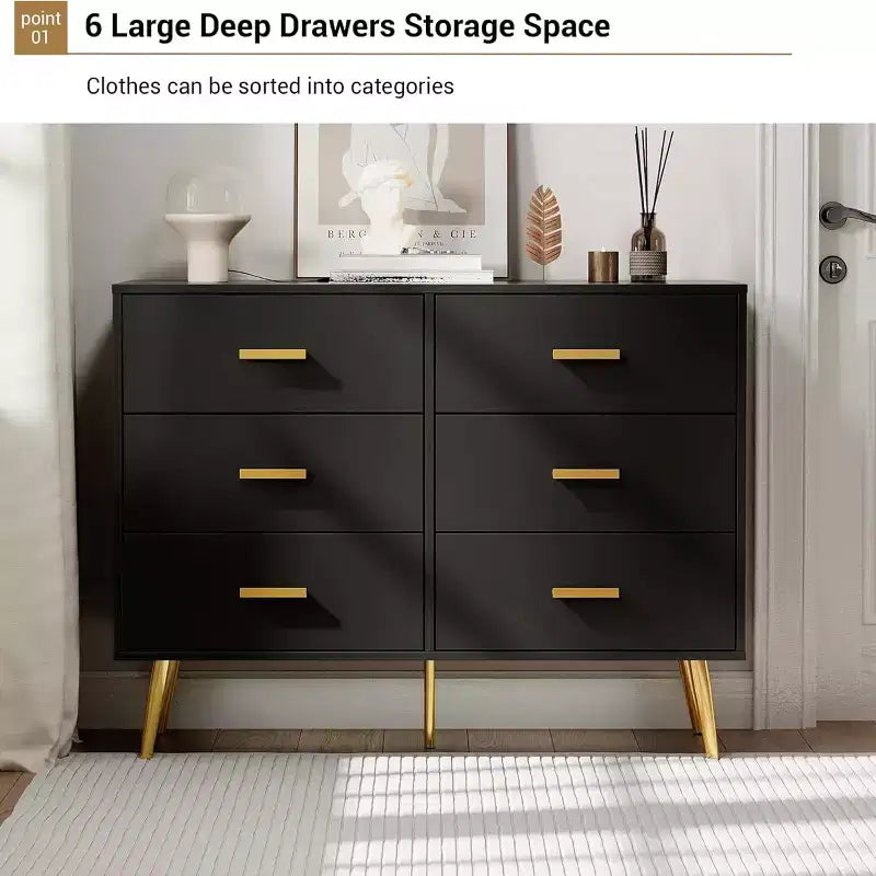 Zstar Coiffeuse de chambre en bois, commode avec poignées métalliques