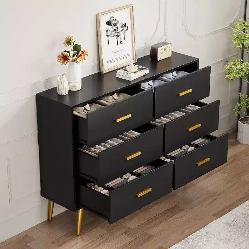 Zstar Coiffeuse de chambre en bois, commode avec poignées métalliques