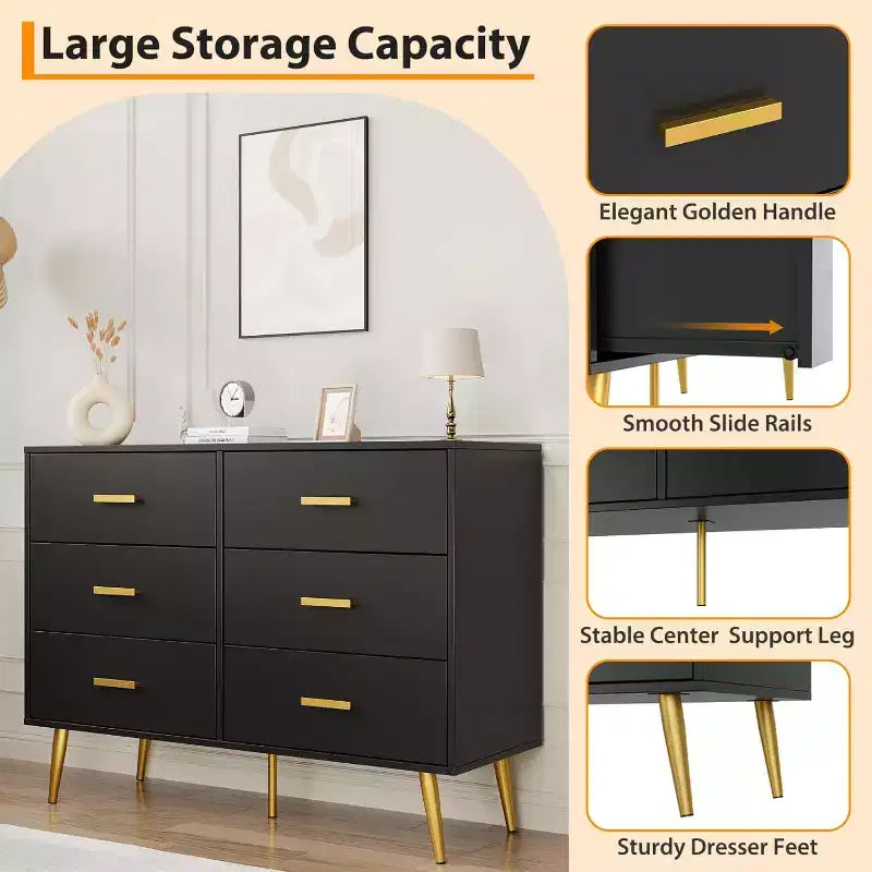 Zstar Coiffeuse de chambre en bois, commode avec poignées métalliques