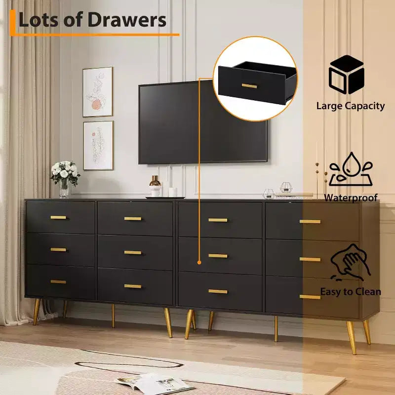 Zstar Coiffeuse de chambre en bois, commode avec poignées métalliques