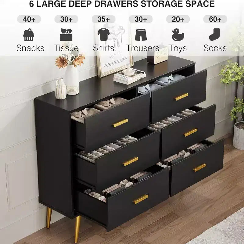 Zstar Coiffeuse de chambre en bois, commode avec poignées métalliques