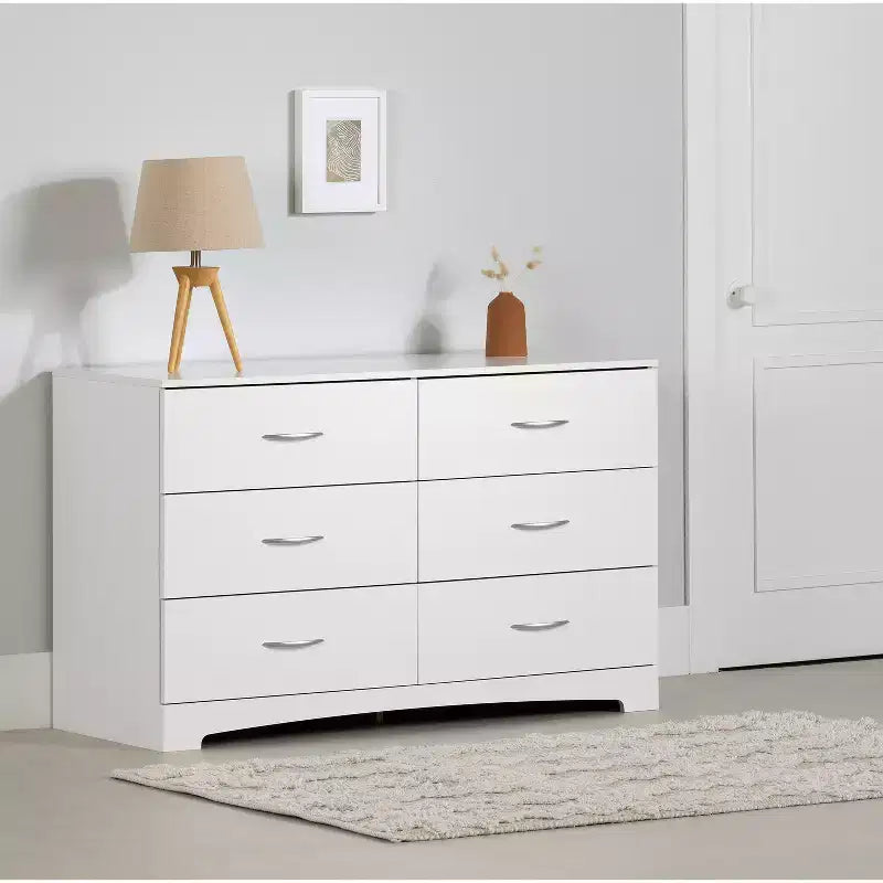 Commode horizontale HomeStock en panneau de particules de 16,5 cm de hauteur avec 6 tiroirs, finition blanche