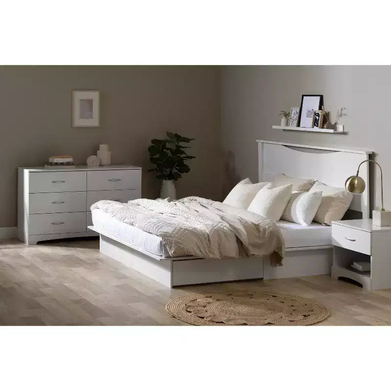 Commode horizontale HomeStock en panneau de particules de 16,5 cm de hauteur avec 6 tiroirs, finition blanche