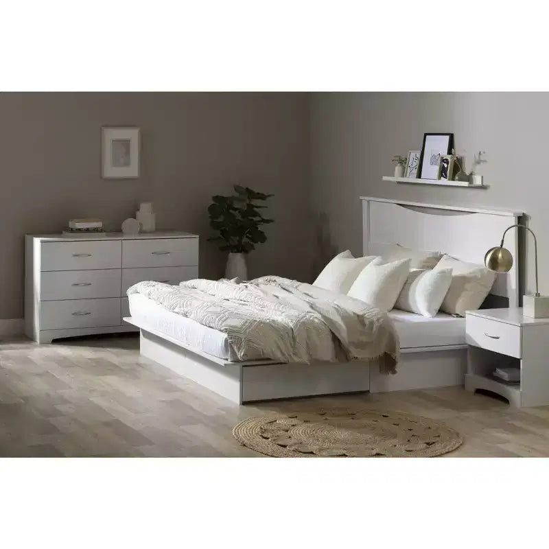 Commode horizontale HomeStock en panneau de particules de 16,5 cm de hauteur avec 6 tiroirs, finition blanche