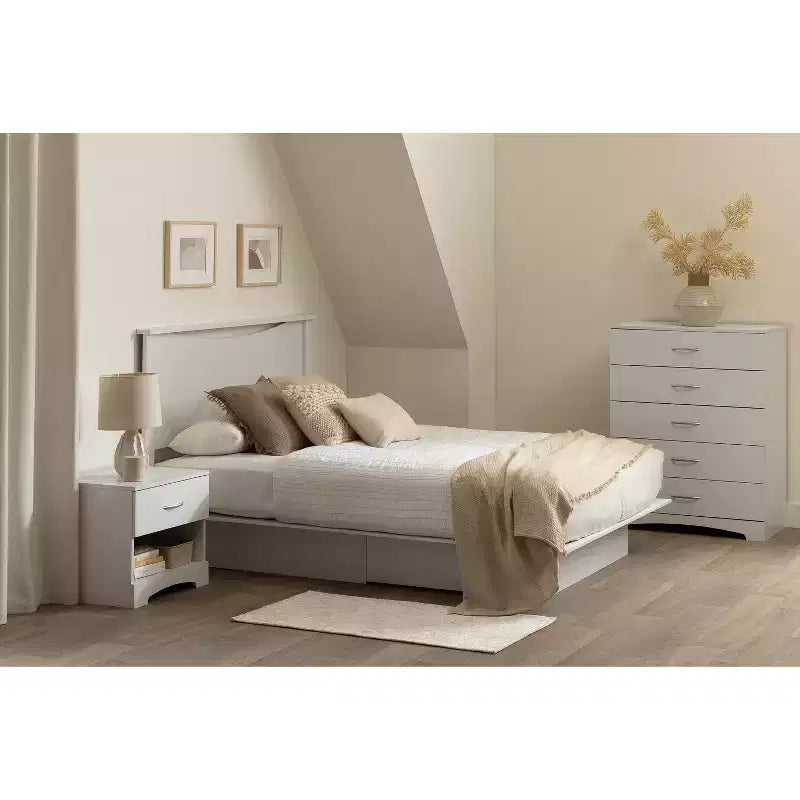 Commode verticale HomeStock de 7 po de hauteur en panneaux de particules avec 5 tiroirs, finition blanche