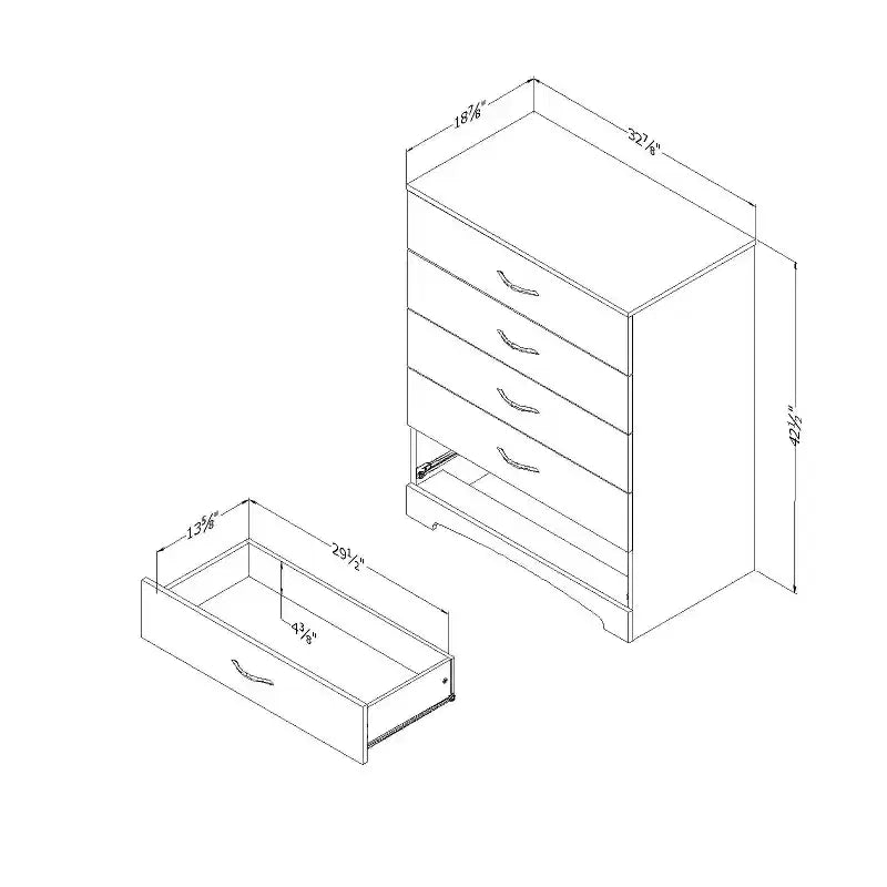 Commode verticale HomeStock de 7 po de hauteur en panneaux de particules avec 5 tiroirs, finition blanche