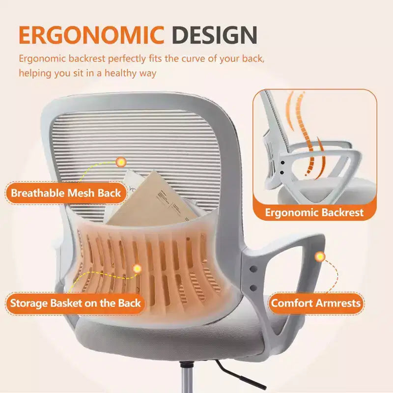 Chaise de bureau ergonomique MAYEERTY pour bureau assis-debout avec hauteur réglable Fauteuil de bureau accoudoir fixe Gris