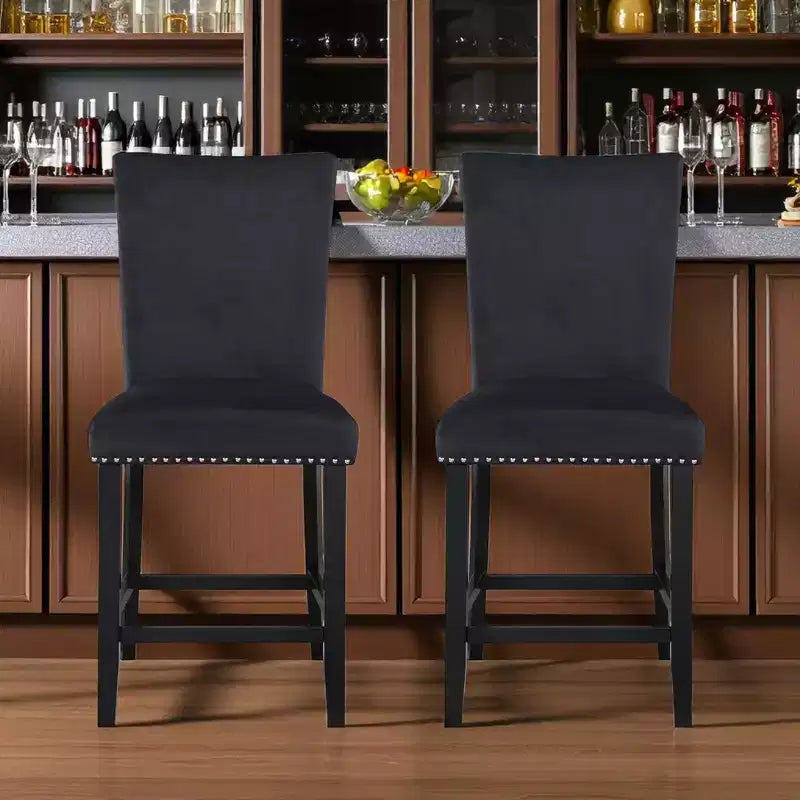 HomeRoots Ensemble de deux tabourets de bar en bois noir et velours de 63,5 cm de hauteur de comptoir