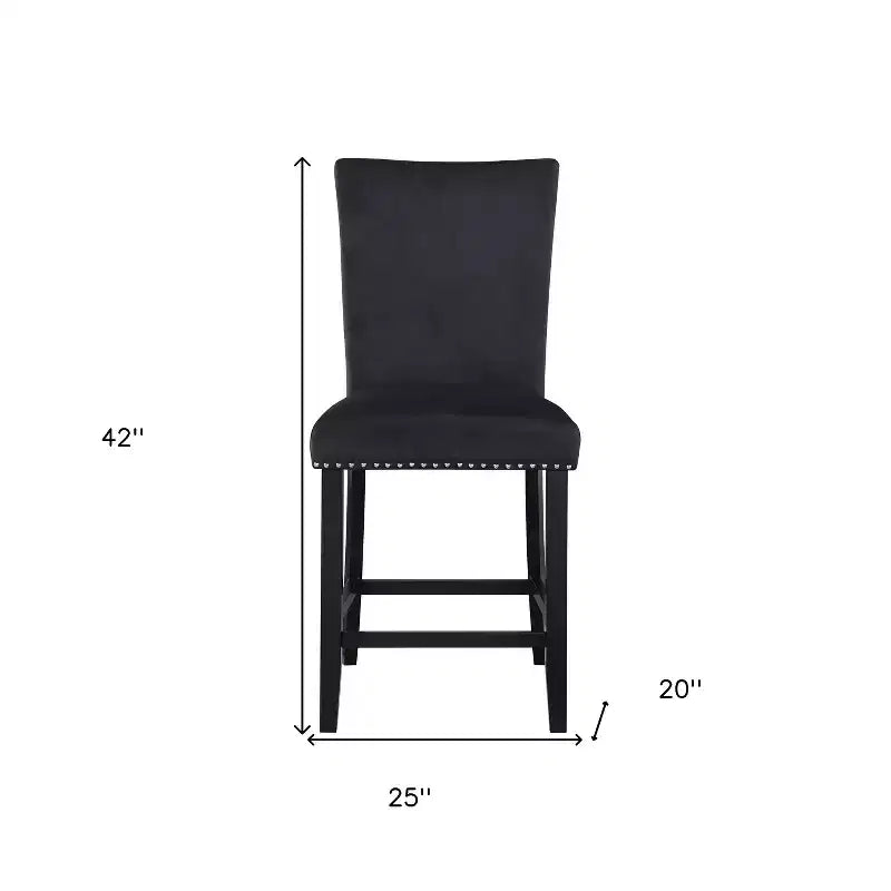 HomeRoots Ensemble de deux tabourets de bar en bois noir et velours de 63,5 cm de hauteur de comptoir