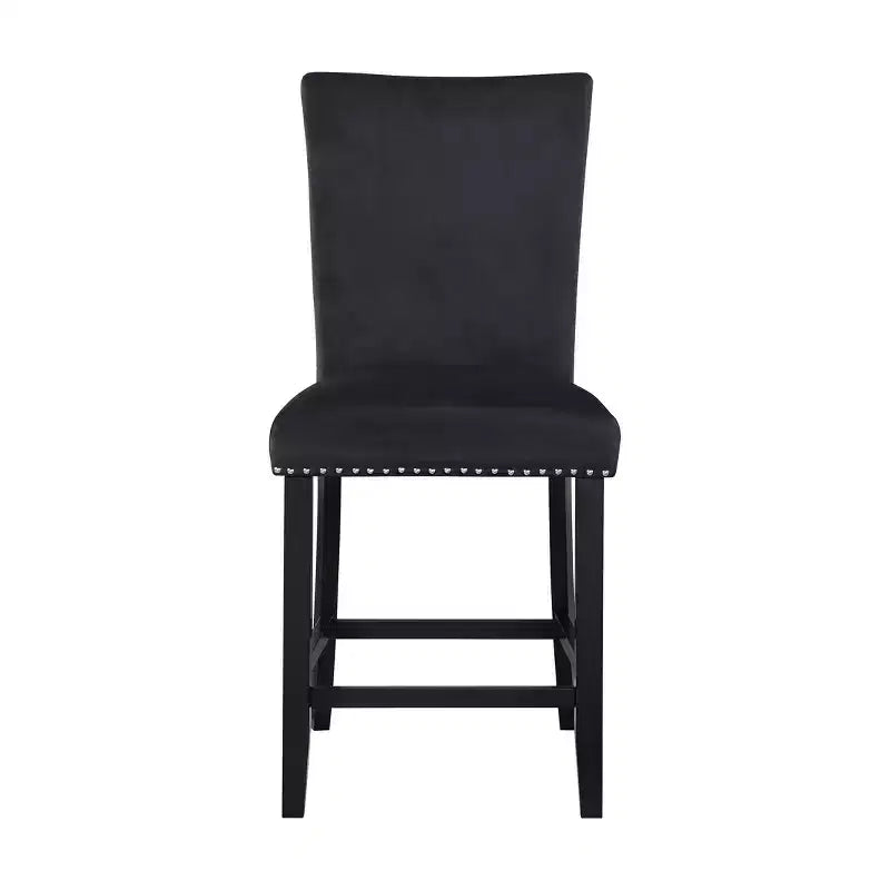HomeRoots Ensemble de deux tabourets de bar en bois noir et velours de 63,5 cm de hauteur de comptoir