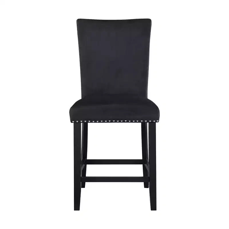 HomeRoots Ensemble de deux tabourets de bar en bois noir et velours de 63,5 cm de hauteur de comptoir