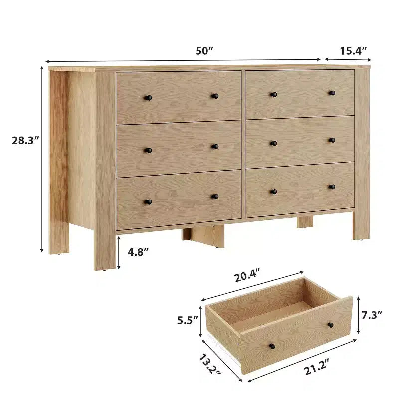 Commode double Acekool à 6 tiroirs, organisateur de rangement moderne en bois pour chambre et chambre d'enfant