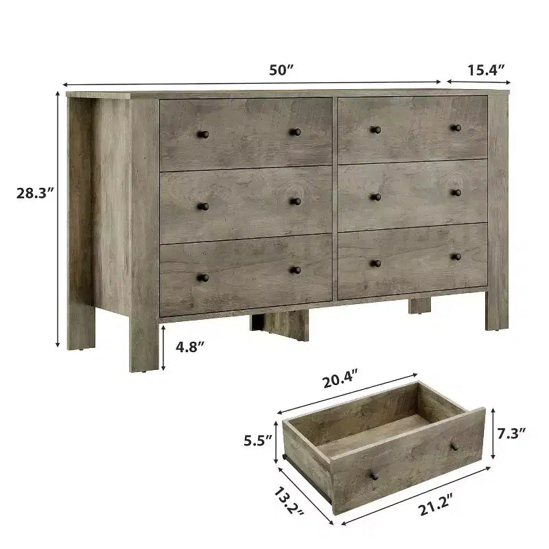 Commode double Acekool à 6 tiroirs, organisateur de rangement moderne en bois pour chambre et chambre d'enfant