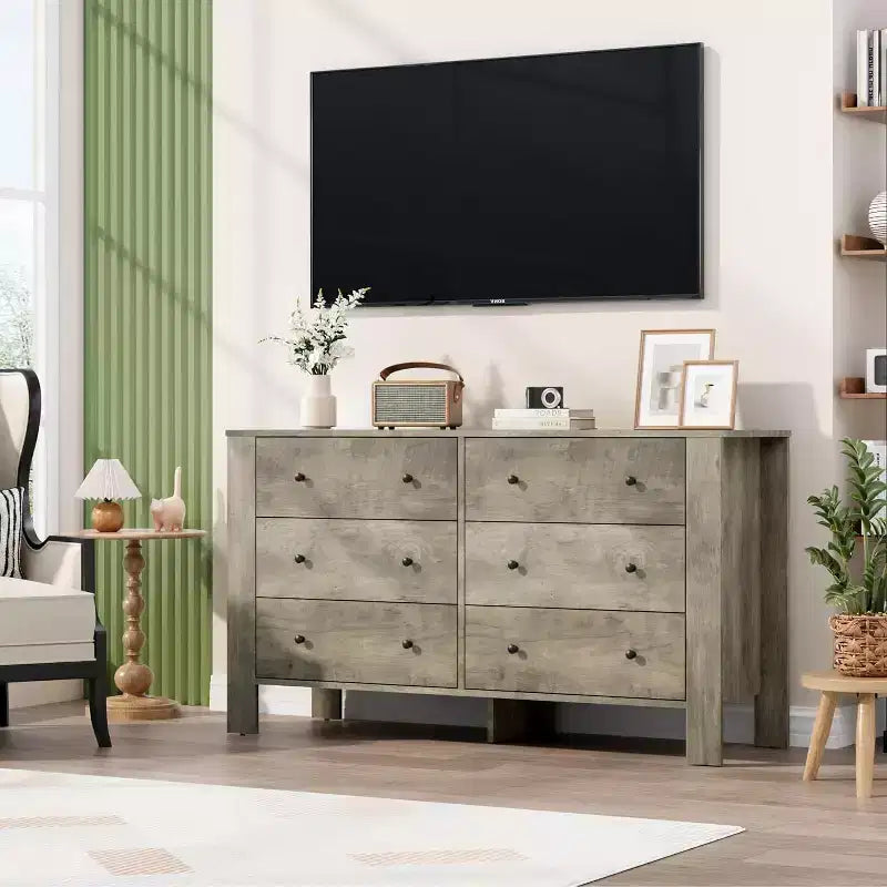 Commode double Acekool à 6 tiroirs, organisateur de rangement moderne en bois pour chambre et chambre d'enfant
