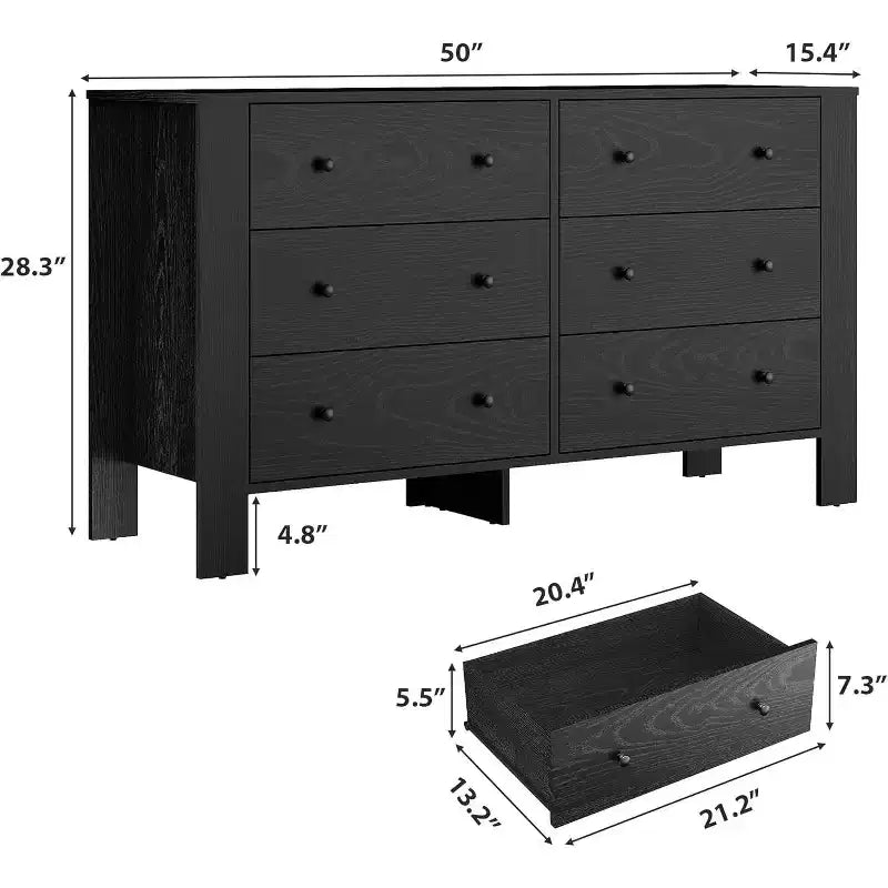 Commode double Acekool à 6 tiroirs, organisateur de rangement moderne en bois pour chambre et chambre d'enfant